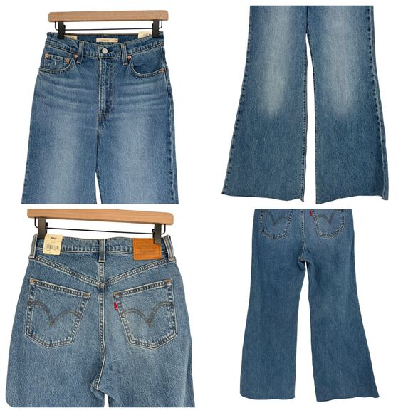 Levi’s Ribcage Bell Jeans Women’s 26x30 27W Blue Denim Flare High Rise BLANK TAB - Picture 6 of 9